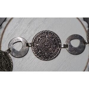 Vintage Mexico Sterling Silver Aztec Mayan Calendar Link Bracelet ￼43.4G / 7.5in